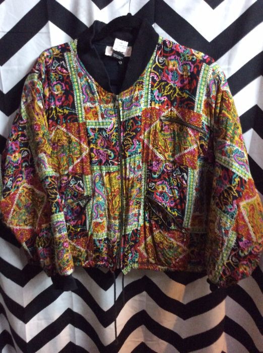 90S QUILTED TEXTILE PRINT BOMBER JACKET CROPPED 1