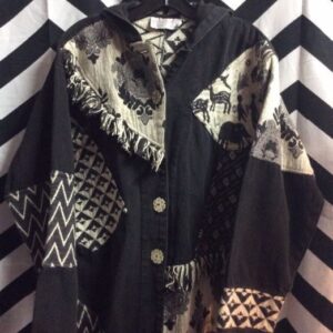 Photo detail:PATCHWORK JACKET - HOODED W/ETHNIC PRINT DESIGN