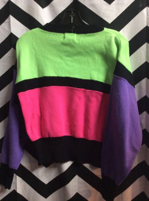 Pullover Sweater W/neon Color Block Design | Boardwalk Vintage