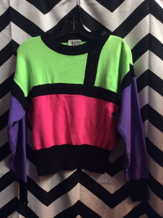 LS PULLOVER NEON COLOR BLOCK SWEATER SMALL FIT 1