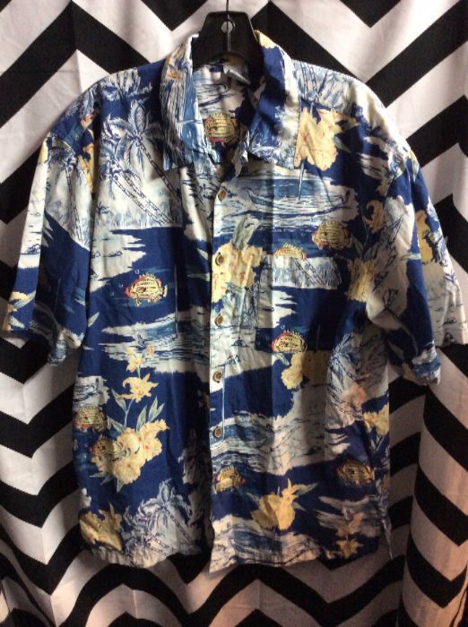 OP Hawaiian Shirt Blue / White / Yellow 1