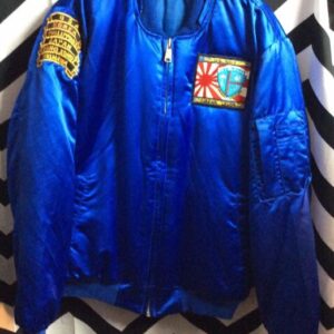 Photo detail:USS MIDWAY KOREAN TOUR NAVY SOUVENIR BOMBER JACKET W/PATCHES & EMBROIDERED EAGLE BACK DESIGN