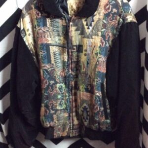 Photo detail:BOMBER JACKET - SPARKLY WOVEN TAPESTRY FABRIC W/VELVET SLEEVES