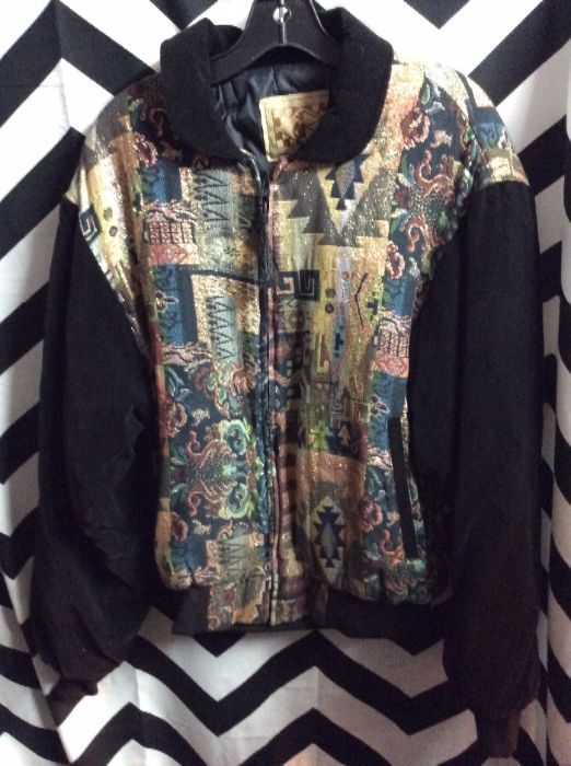 Sparkly woven tapestry jacket with velvet arms 1