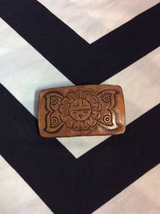 Belt Bugle Aztec Carved Brown Leather 1