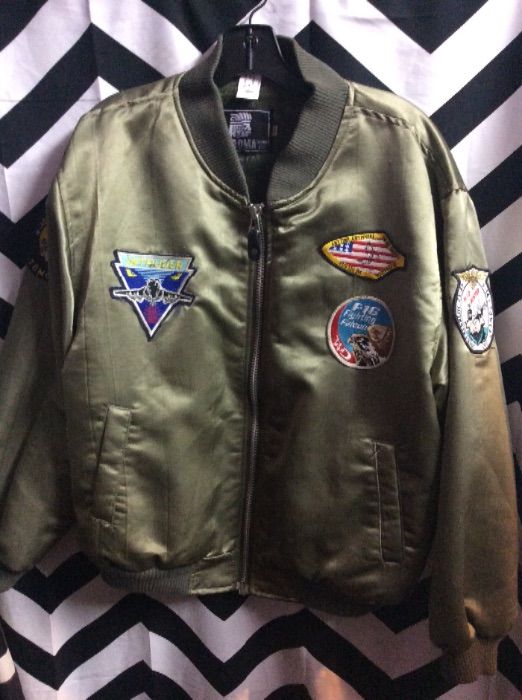 Military Bomber Jacket – Fully Lined W/patches | Boardwalk Vintage