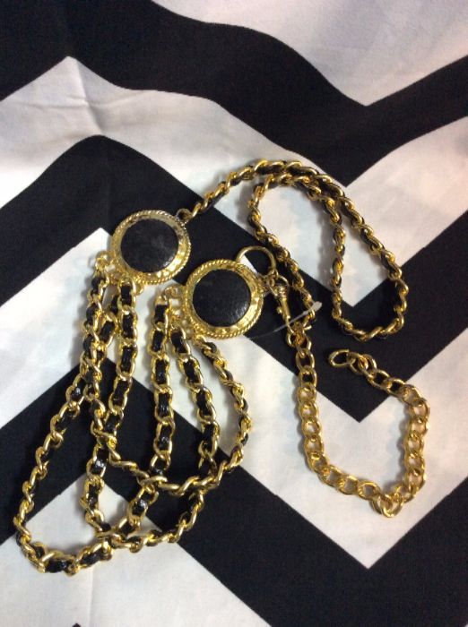 WOVEN LEATHER CHAIN BELT W/ MEDALLIONS 1