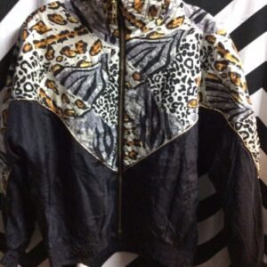 Photo detail:BOMBER JACKET - SILK - QUILTED - ANIMAL PRINT W/GOLD PIPING