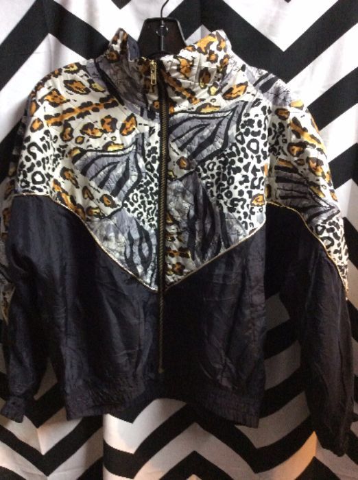 SILK QUILTED ANIMAL PRINT BOMBER JACKET gold piping 1