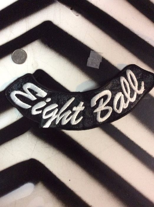 product details: EIGHT BALL W/SCRIPT LETTERS PATCH - FAUX LEATHER - LARGE photo