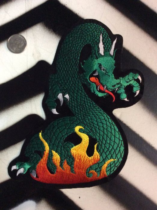 LARGE BACK PATCH- PATCH DRAGON GREEN & BLACK FLAMES AT BOTTOM 1