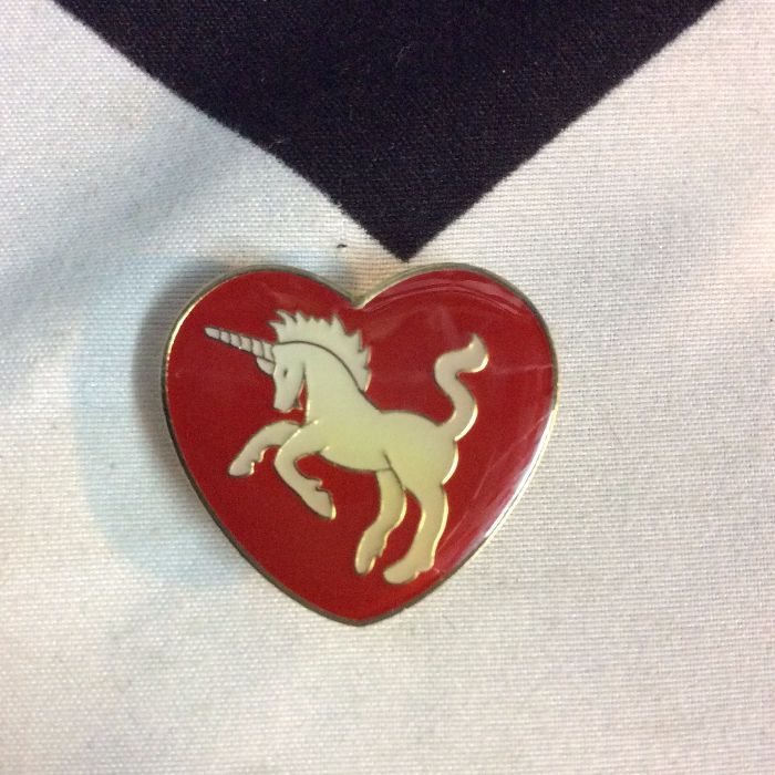 BW PIN- White Unicorn Inside Red Heart 1