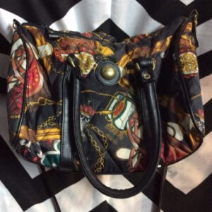 Photo detail:SHOULDER BAG - QUILTED SATIN W/EQUESTRIAN PRINT DESIGN