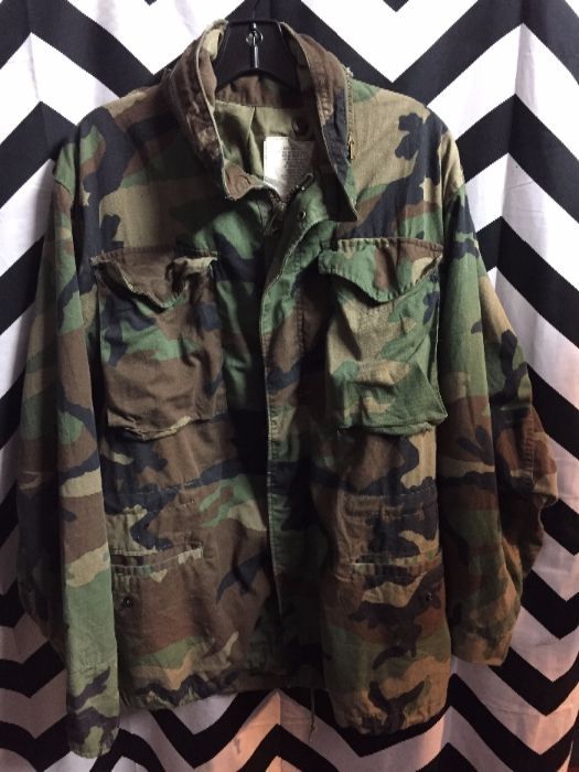 Military Jacket – Thick – Camo Design W/zip-up Hood | Boardwalk Vintage