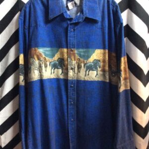 Photo detail:WRANGLER WESTERN SHIRT - HORIZONTAL STRIPE W/RUNNING HORSES DESIGN