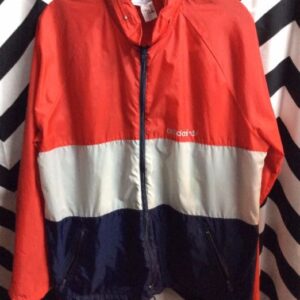 Photo detail:RETRO ADIDAS WINDBREAKER JACKET - HOODED W/COLOR BLOCK DESIGN