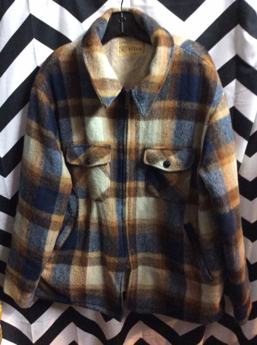 HEAVY WOOL SHERPA LINED ZIP UP FLANNEL JACKET as-is Lining ripped 1