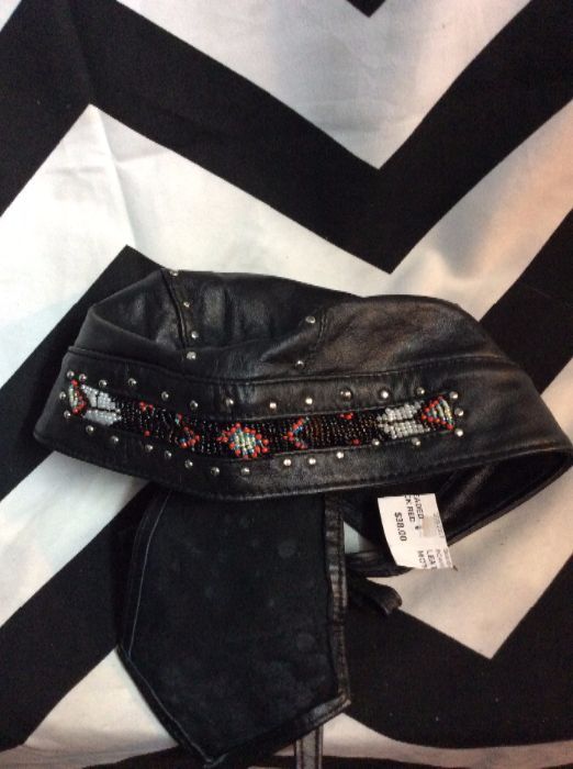 LEATHER STUDDED & BEADED MOTORCYCLE HAT 1