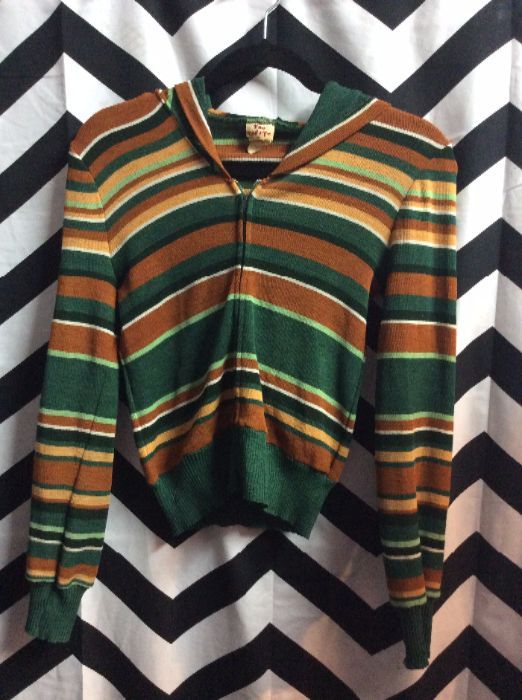 RETRO STRIPED ZIPUP HOODED SWEATER SMALL FIT 1