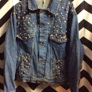 Photo detail:CUSTOM DENIM JACKET -  PLAYTIME - EMBELLISHED W/STUDS & COLORED JEWELS