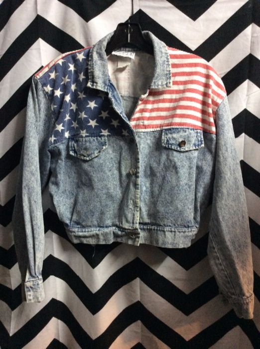 Denim Jacket Shoulders American Flag Acid Washed 1