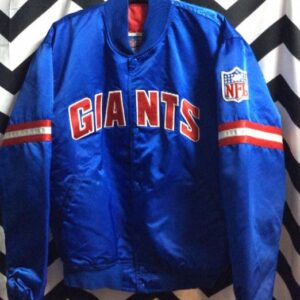 Photo detail:BASEBALL STYLE JACKET - SATIN - NY GIANTS - NFL PATCH - STRIPED SLEEVES