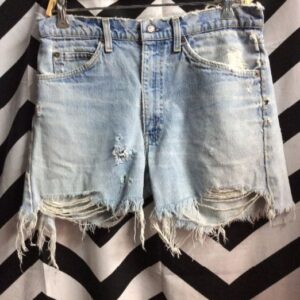 Photo detail:LEVIS DENIM SHORTS - CUTOFF - LONGER CUT - LIGHT WASH - DISTRESSED