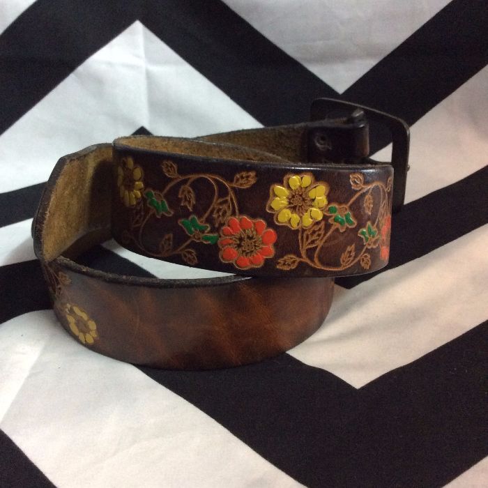 1070’s Belt – Leather W/embossed Flower & Butterfly Stamped Design ...