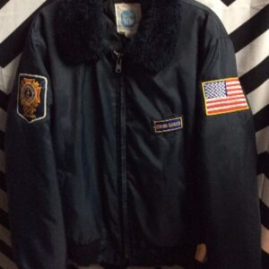 Photo detail:BOMBER JACKET - NYLON - FAUX FUR COLLAR - W/PATCHES