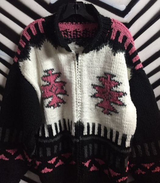 product details: Aztec Design Chunky Knit Sweater, Zip-up photo