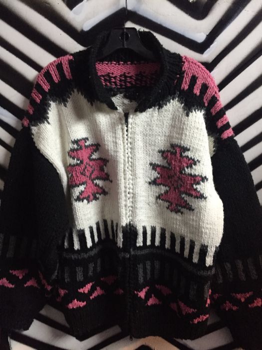 Chunky Knit Zipup Aztec Design Sweater 1