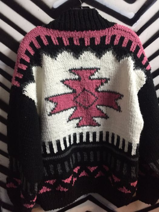 Chunky Knit Zipup Aztec Design Sweater 3