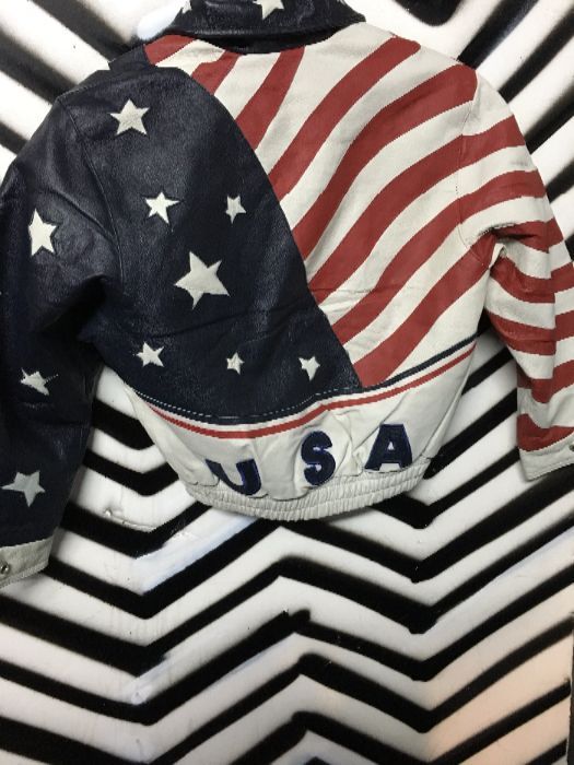 LEATHER AMERICAN FLAG JACKET CROPPED 2