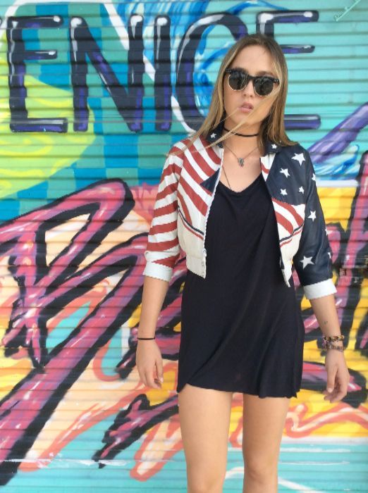 LEATHER JACKET - CROPPED W/AMERICAN FLAG DESIGN 3