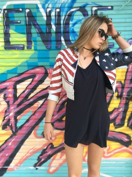 LEATHER JACKET - CROPPED W/AMERICAN FLAG DESIGN 4
