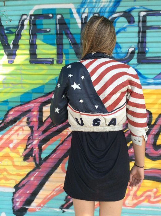 LEATHER JACKET - CROPPED W/AMERICAN FLAG DESIGN 5