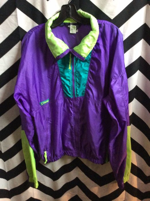 NEON PULLOVER COLUMBIA WINDBREAKER SMALL FIT *as-is zipper 1