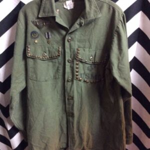 Photo detail:MILITARY FATIGUE SHIRT - HEAVY W/STUDS & PATCHES