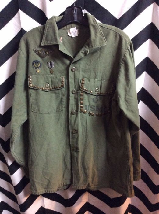 LS BD HEAVY MILITARY FATIGUE SHIRT STUDDING & PATCHES 1