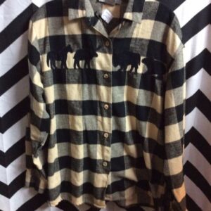 Photo detail:FLANNEL SHIRT W/BUFFALO CHECK & EMBROIDERED ANIMAL DESIGNS