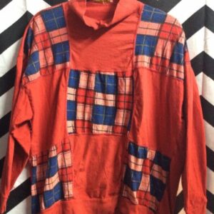 Photo detail:RETRO PULLOVER TURTLENECK TOP W/CHECK PATCHWORK DESIGN