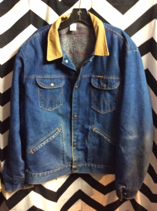 Wrangler Denim Jacket – Snap Buttons W/corduroy Collar & Blanket Lining |  Boardwalk Vintage