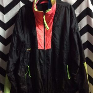 Photo detail:COLUMBIA WINDBREAKER JACKET - ZIP-UP - LINED W/NEON COLOR BLOCK DESIGN