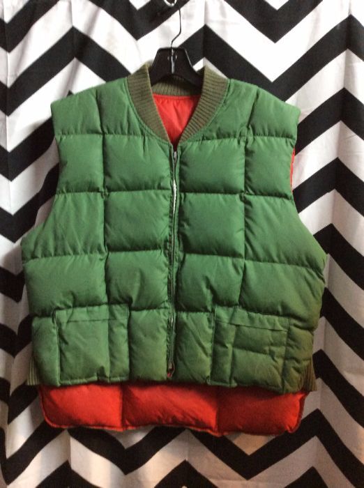 Retro QUILTED VEST Reversible Olive Green / Red 1