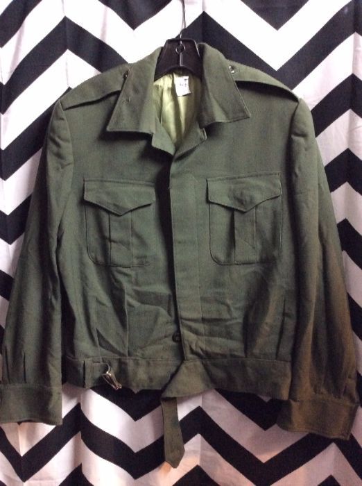 WOOL CROPPED BELTED MILITARY JACKET SATIN LINING 1