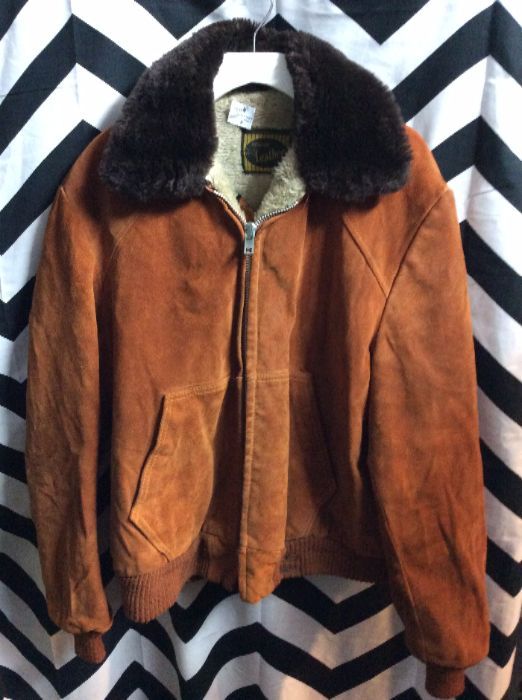 FULLY LINED SUEDE ZIPUP BOMBER JACKET SHERPA 1