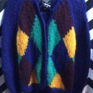 Photo detail:CARDIGAN SWEATER - CHUNKY LOOSE KNIT - ARGYLE DESIGN