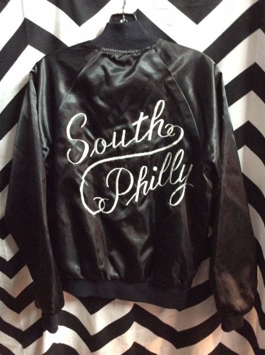 SATIN BASEBALL JACKET 8Ball Patch South Philly 1