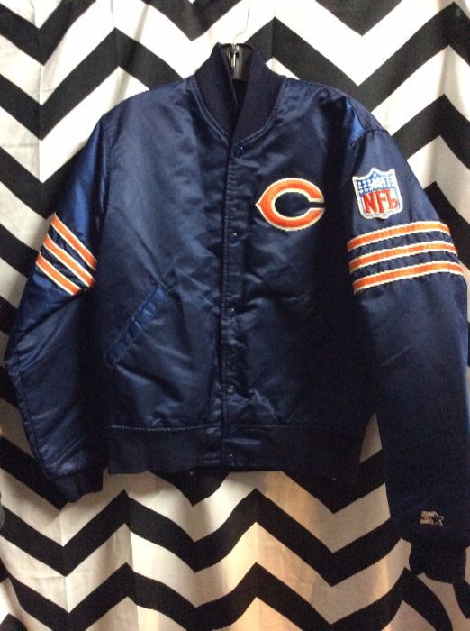 Satin NFL Jacket Chicago Bears Orange Strips Sleeves 4K 1
