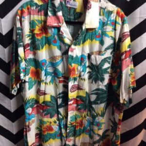 Photo detail:HAWAIIAN SHIRT - FLORAL BEACH SCENE DESIGN